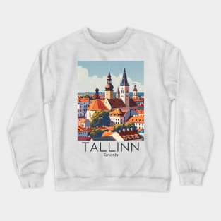 A Vintage Travel Illustration of Tallinn - Estonia Crewneck Sweatshirt